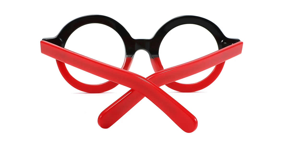 Red_black Round Unique Spring Hinges Custom Engraving Eyeglasses | WhereLight