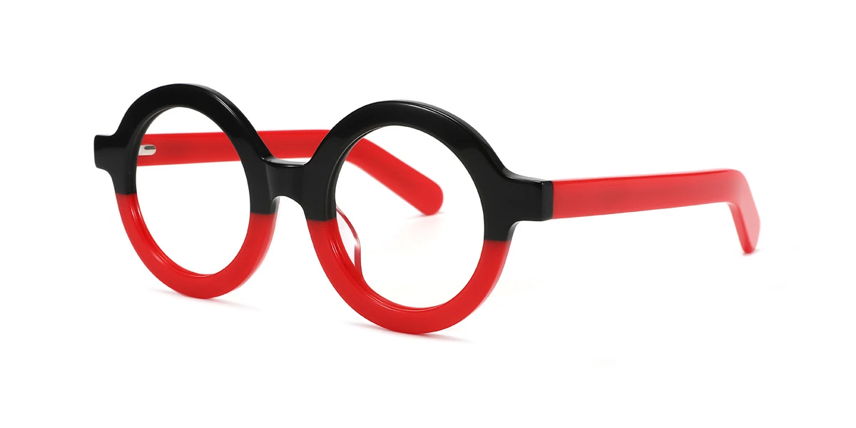 Red_black Round Unique Spring Hinges Custom Engraving Eyeglasses | WhereLight