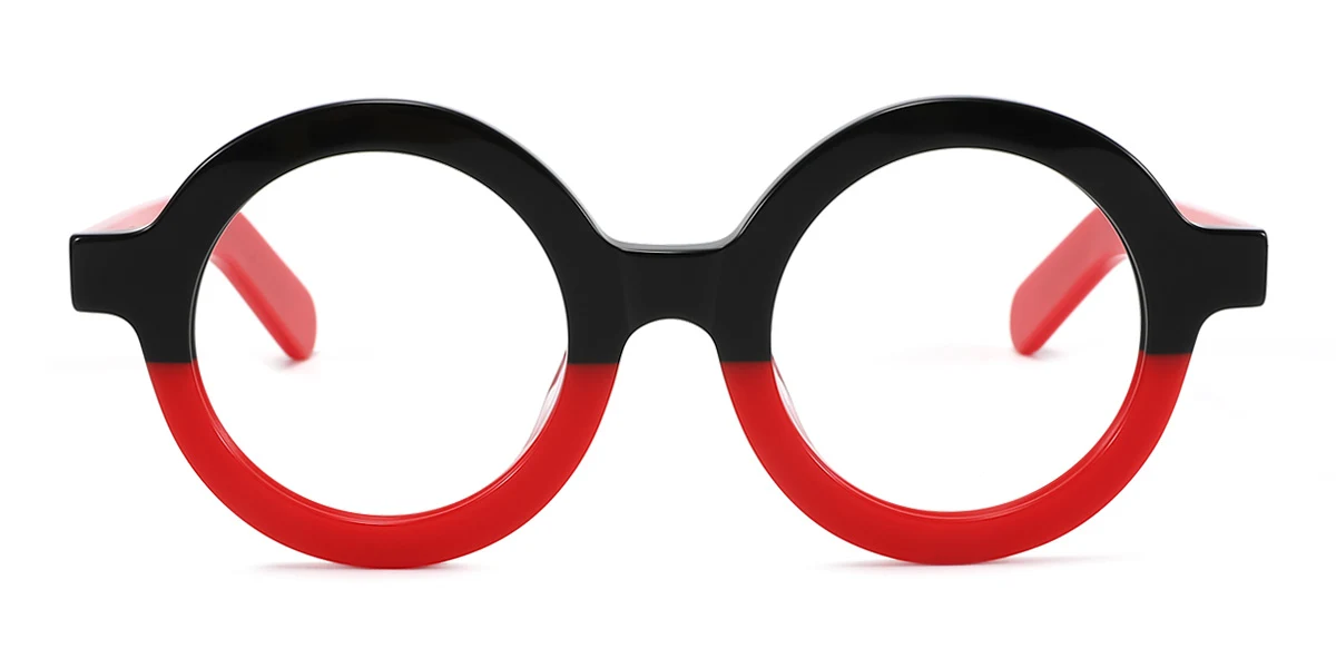 Red_black Round Unique Spring Hinges Custom Engraving Eyeglasses | WhereLight