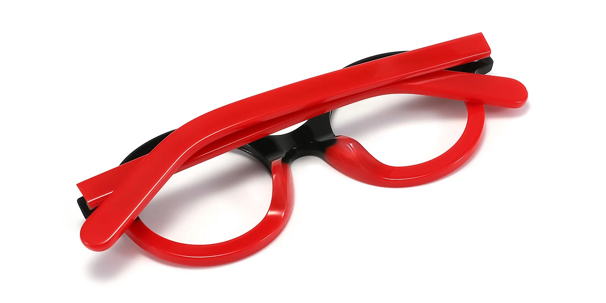 Red_black Round Unique Spring Hinges Custom Engraving Eyeglasses | WhereLight