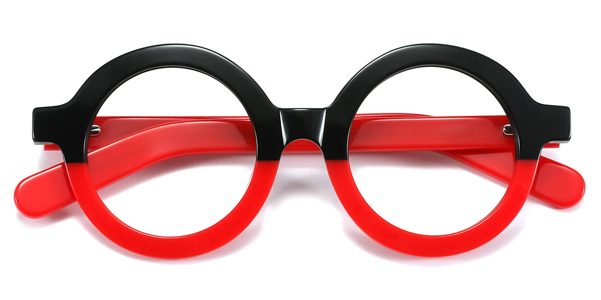 Red_black Round Unique Spring Hinges Custom Engraving Eyeglasses | WhereLight