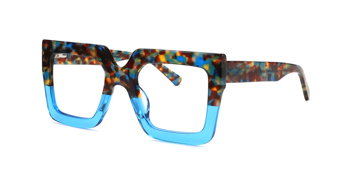 Blue Rectangle Unique Spring Hinges Eyeglasses | WhereLight