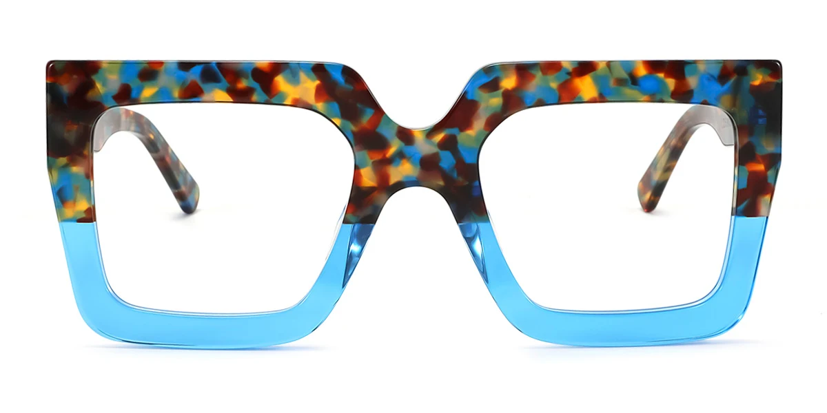 Blue Rectangle Unique Spring Hinges Eyeglasses | WhereLight