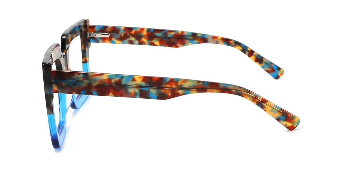 Blue Rectangle Unique Spring Hinges Eyeglasses | WhereLight