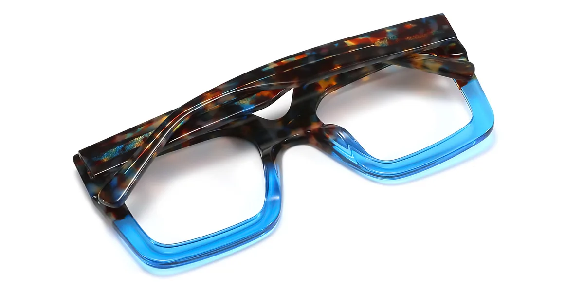 Blue Rectangle Unique Spring Hinges Eyeglasses | WhereLight