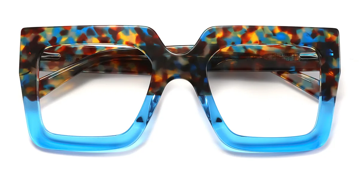 Blue Rectangle Unique Spring Hinges Eyeglasses | WhereLight