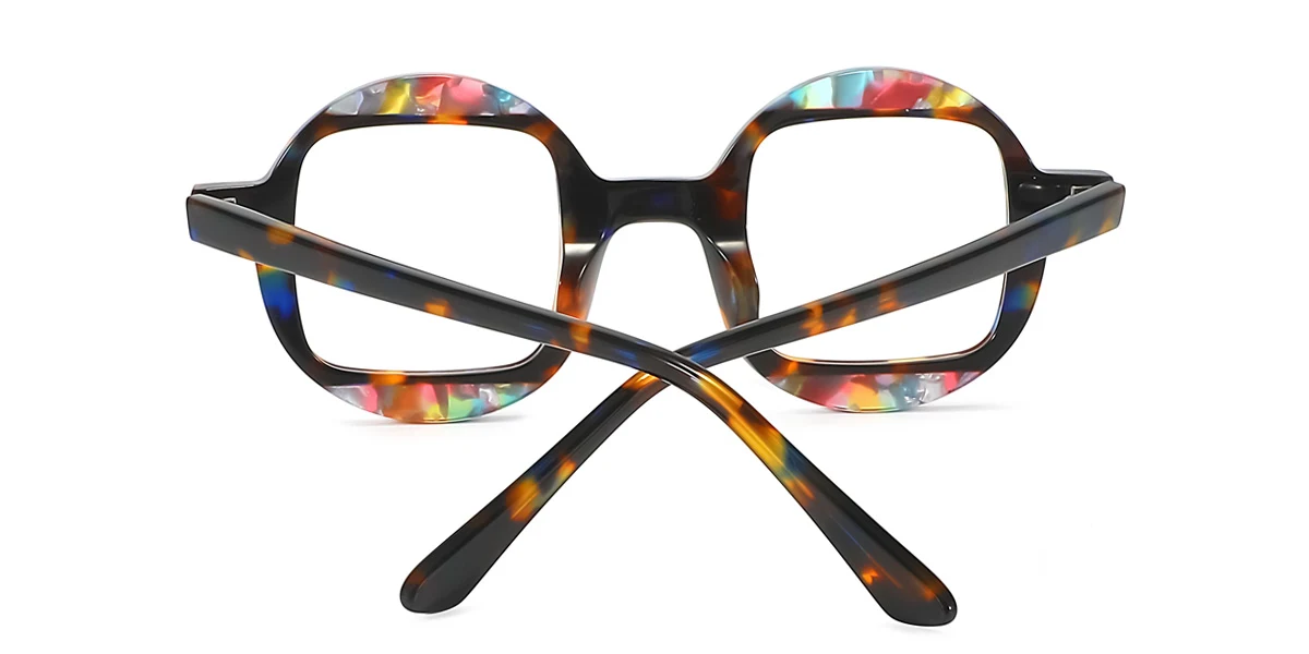 Tortoiseshell Rectangle Round Unique Floral Acetate Spring Hinges Eyeglasses | WhereLight