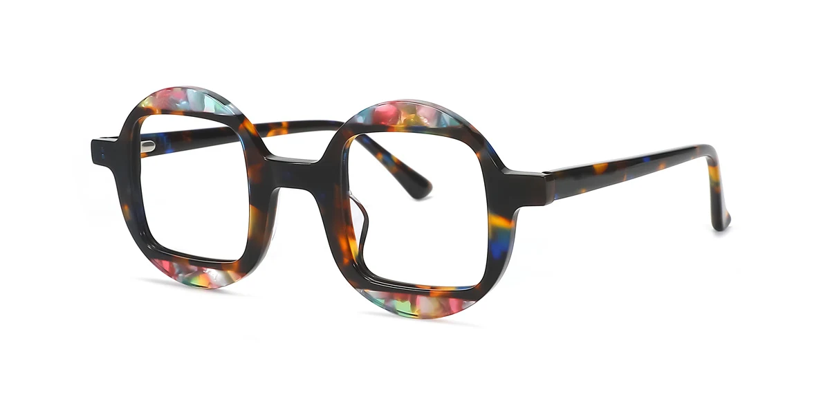 Tortoiseshell Rectangle Round Unique Floral Acetate Spring Hinges Eyeglasses | WhereLight