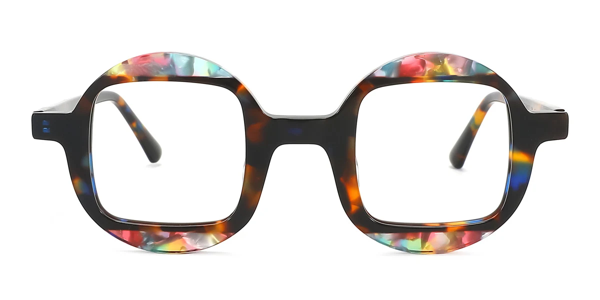 Tortoiseshell Rectangle Round Unique Floral Acetate Spring Hinges Eyeglasses | WhereLight