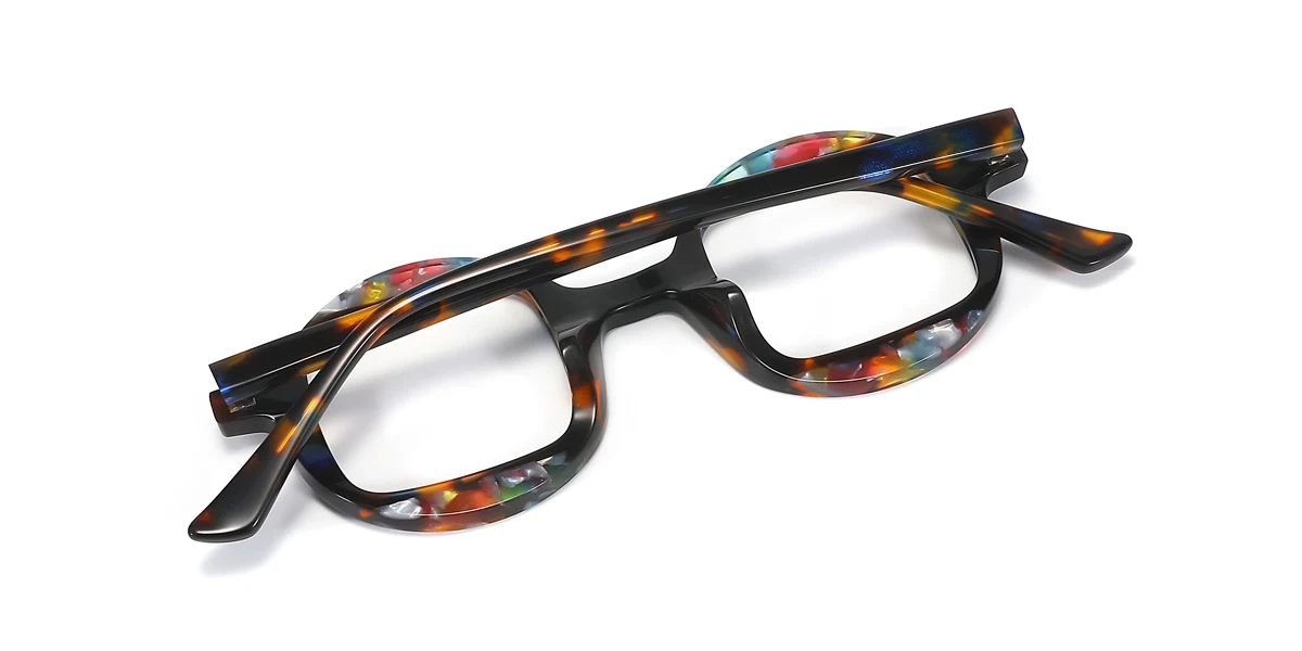 Tortoiseshell Rectangle Round Unique Floral Acetate Spring Hinges Eyeglasses | WhereLight