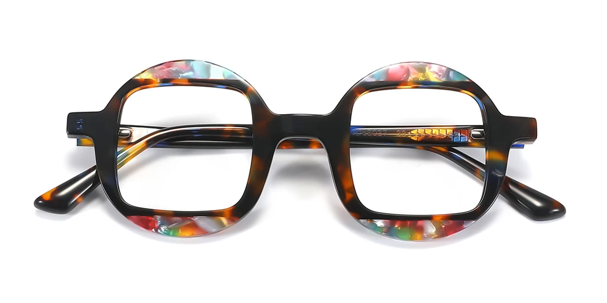 Tortoiseshell Rectangle Round Unique Floral Acetate Spring Hinges Eyeglasses | WhereLight