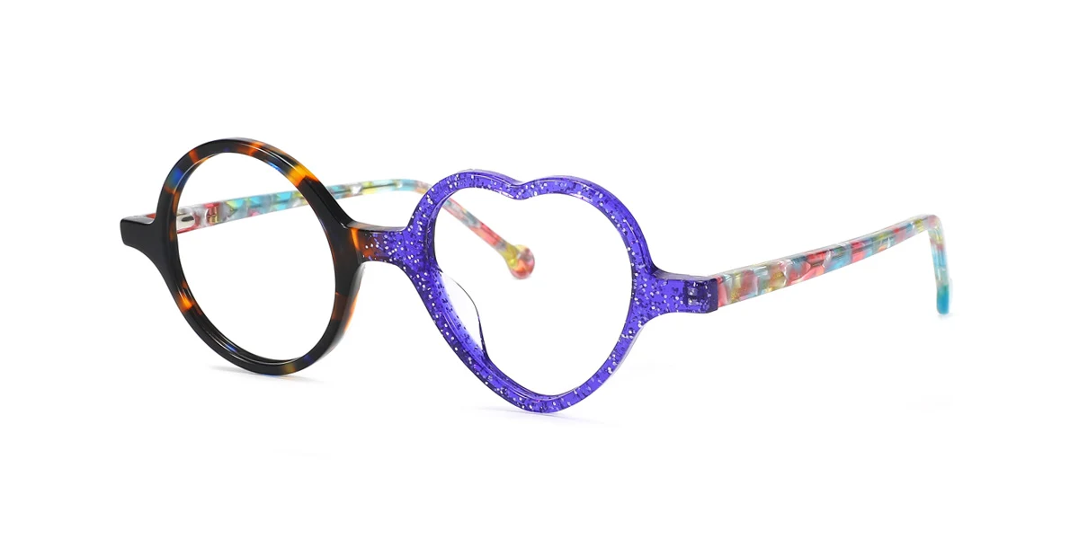 Blue Round Heart Unique Spring Hinges Eyeglasses | WhereLight