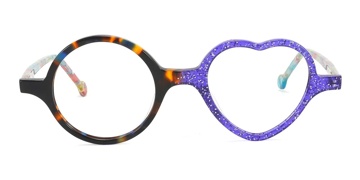 Blue Round Heart Unique Spring Hinges Eyeglasses | WhereLight