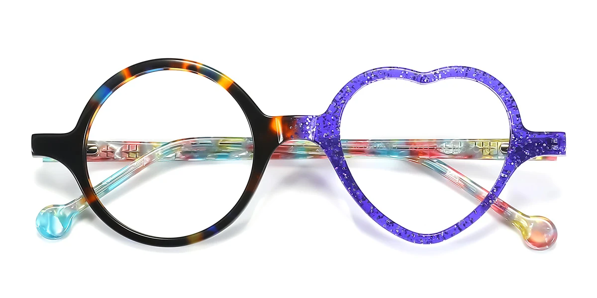 Blue Round Heart Unique Spring Hinges Eyeglasses | WhereLight