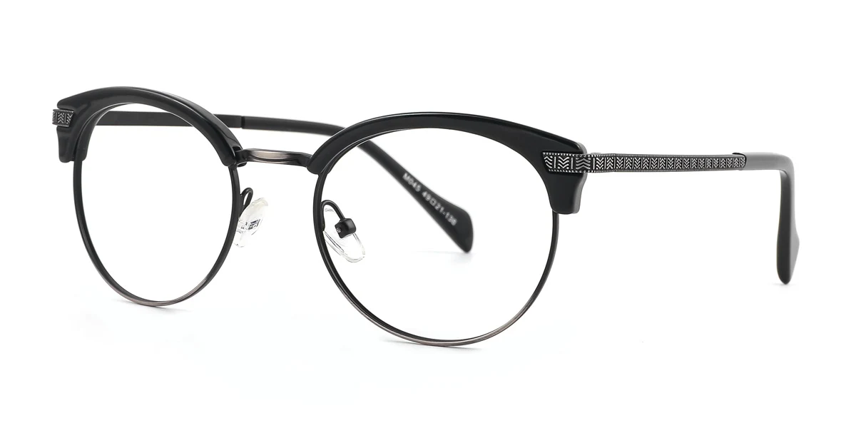 Black Round Oval Classic Custom Engraving Eyeglasses | WhereLight