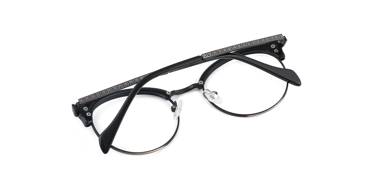 Black Round Oval Classic Custom Engraving Eyeglasses | WhereLight