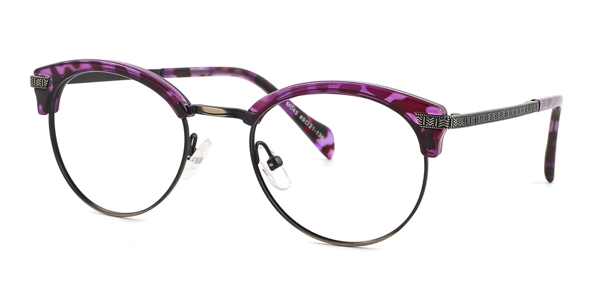 Purple Round Oval Classic Custom Engraving Eyeglasses | WhereLight