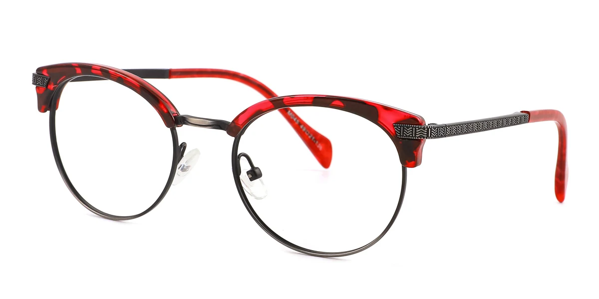 Red Round Oval Classic Custom Engraving Eyeglasses | WhereLight