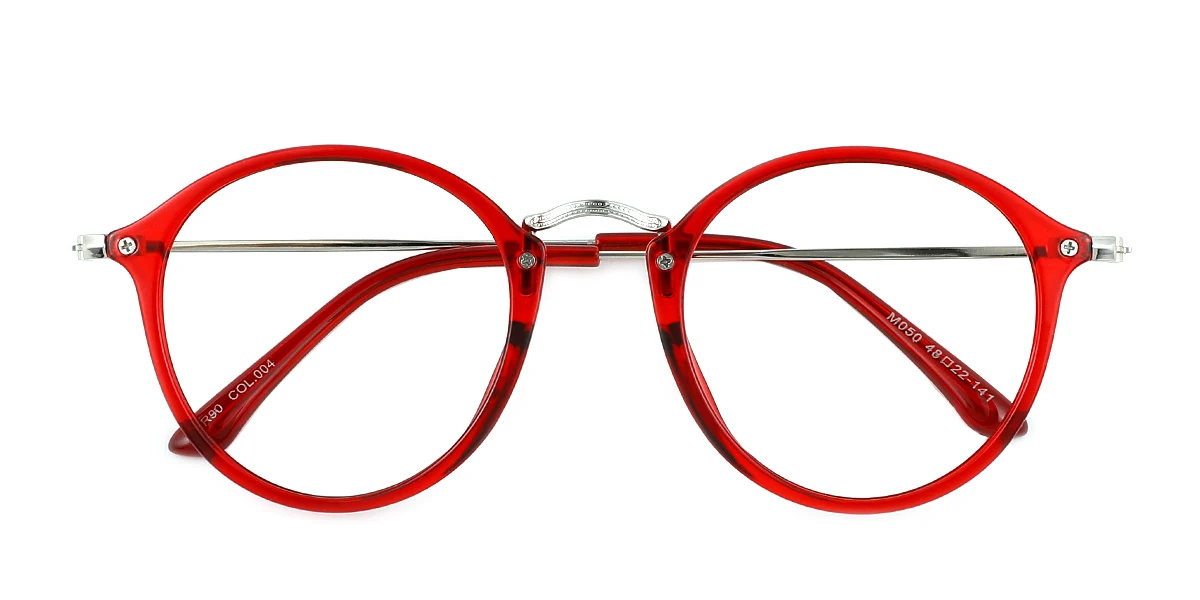 Red Round Oval Simple Classic Custom Engraving Eyeglasses | WhereLight