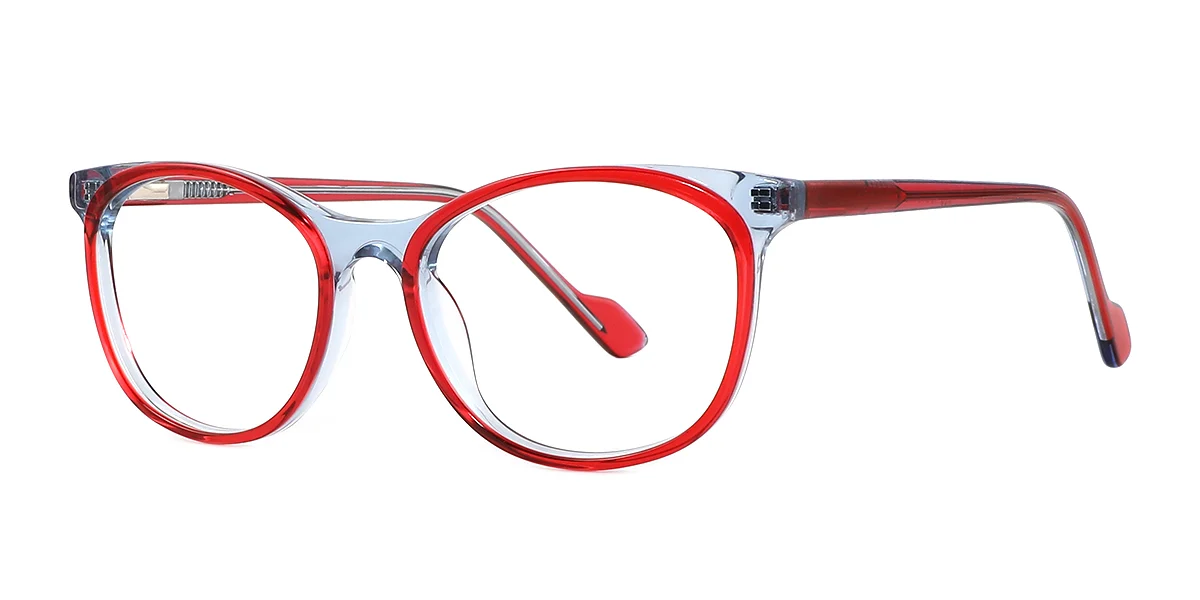 Red Oval Simple Classic Retro Spring Hinges Eyeglasses | WhereLight