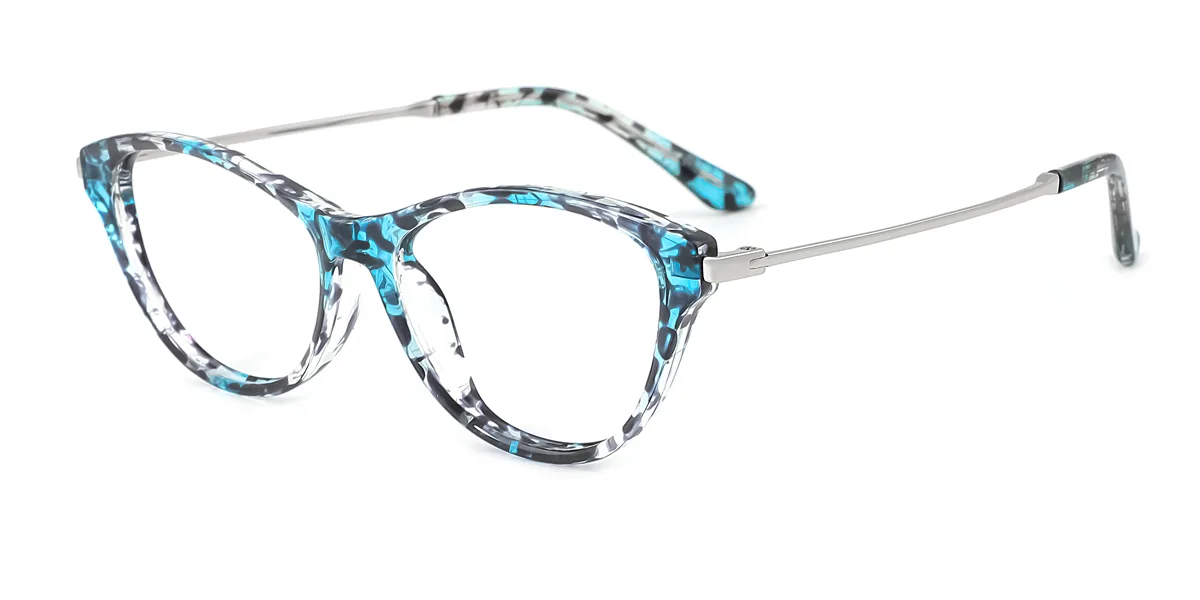 Blue Cateye Oval Retro Unique Spring Hinges Super Light Custom Engraving Eyeglasses | WhereLight