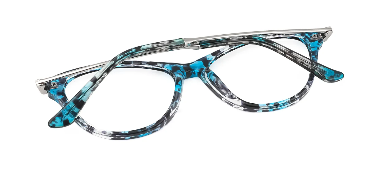 Blue Cateye Oval Retro Unique Spring Hinges Super Light Custom Engraving Eyeglasses | WhereLight