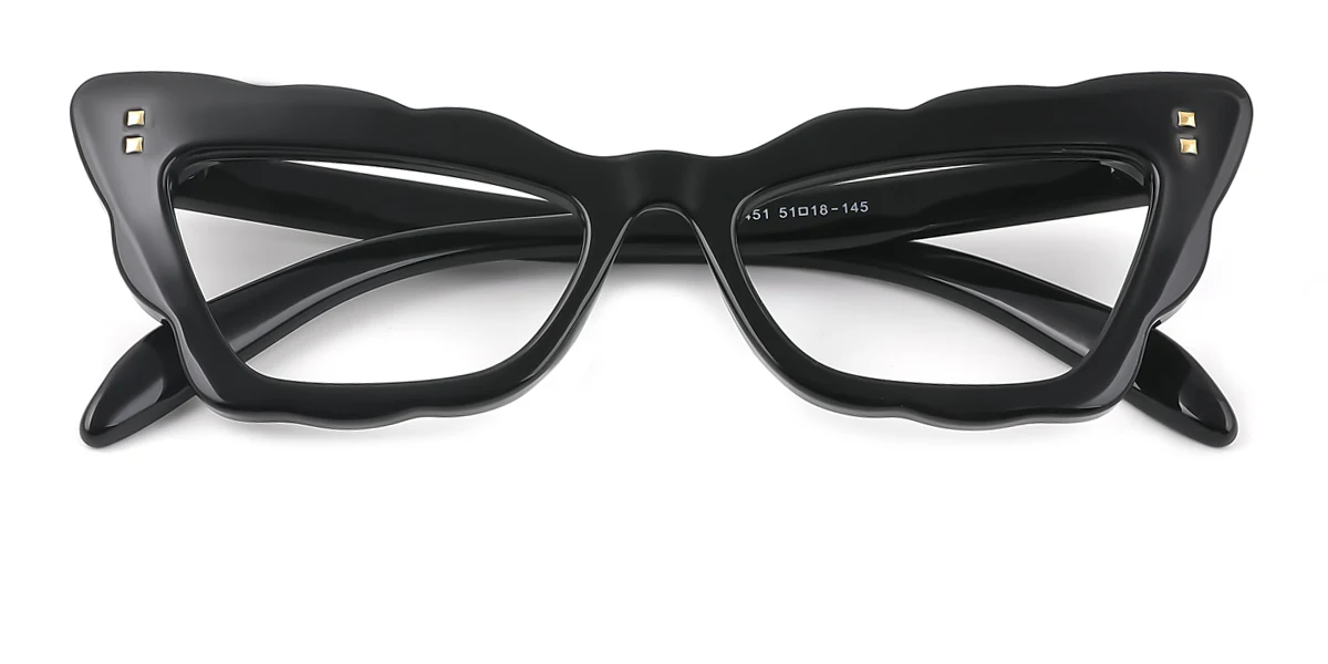 Black Cateye Rectangle Irregular Unique Gorgeous Custom Engraving Eyeglasses | WhereLight