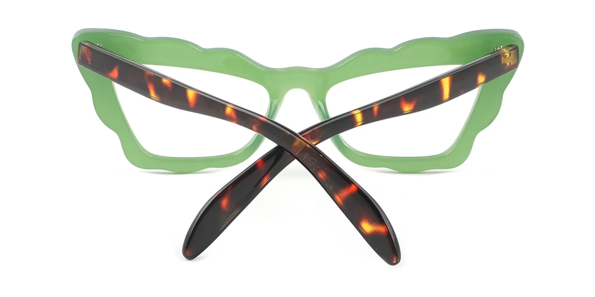 Green Cateye Rectangle Irregular Unique Gorgeous Custom Engraving Eyeglasses | WhereLight