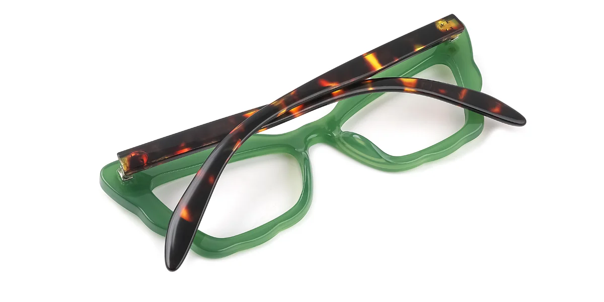 Green Cateye Rectangle Irregular Unique Gorgeous Custom Engraving Eyeglasses | WhereLight