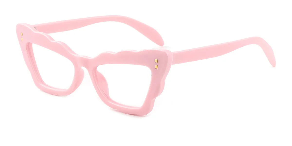 Pink Cateye Rectangle Irregular Unique Gorgeous Custom Engraving Eyeglasses | WhereLight