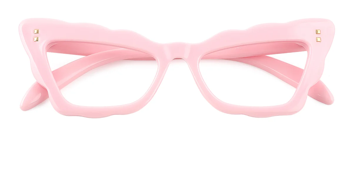 Pink Cateye Rectangle Irregular Unique Gorgeous Custom Engraving Eyeglasses | WhereLight