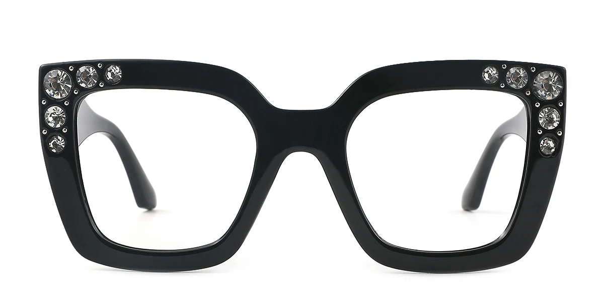 Black Rectangle Rhinestone Custom Engraving Eyeglasses | WhereLight