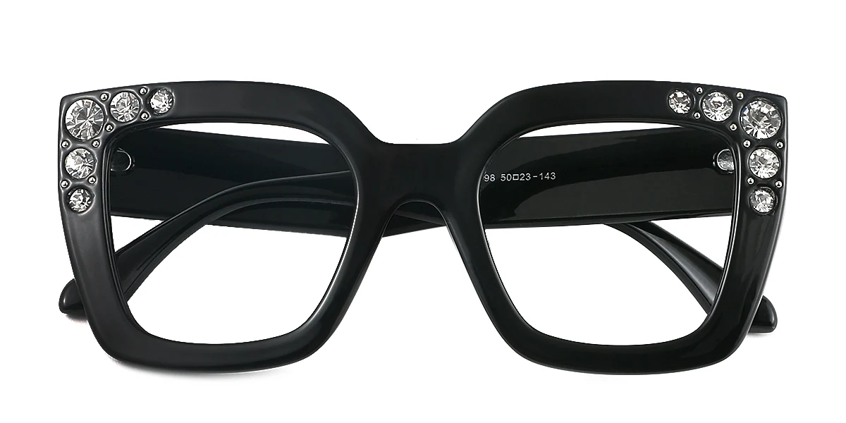 Black Rectangle Rhinestone Custom Engraving Eyeglasses | WhereLight