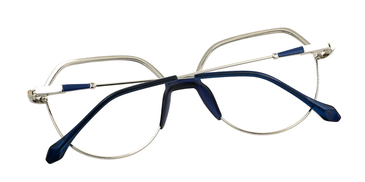 Blue Geometric Simple Classic Business Spring Hinges Eyeglasses | WhereLight