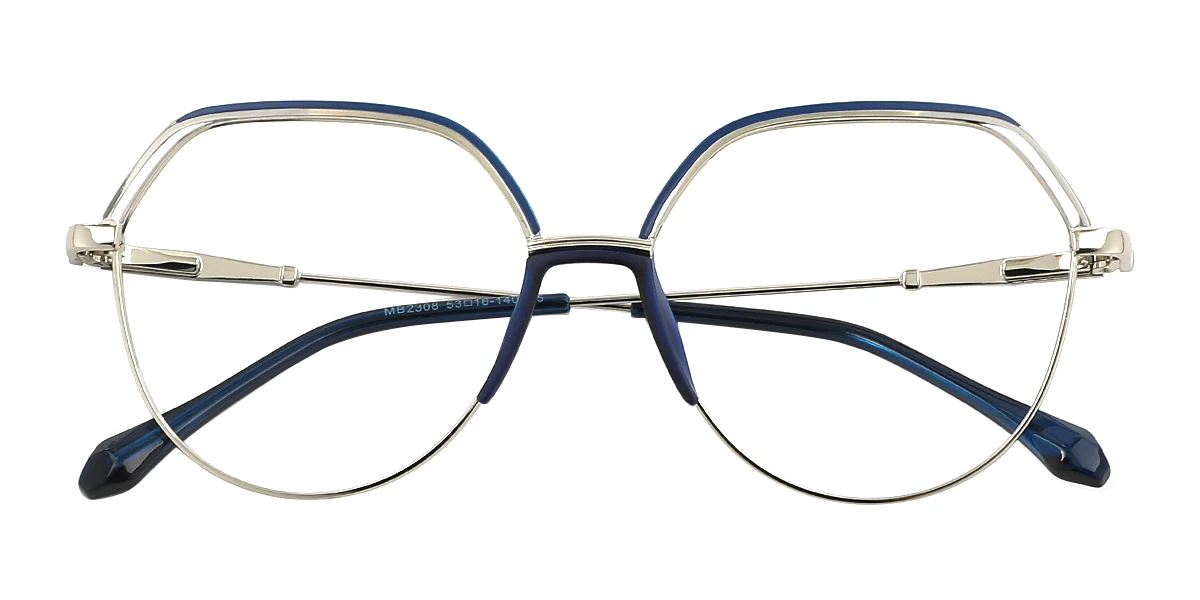 Blue Geometric Simple Classic Business Spring Hinges Eyeglasses | WhereLight