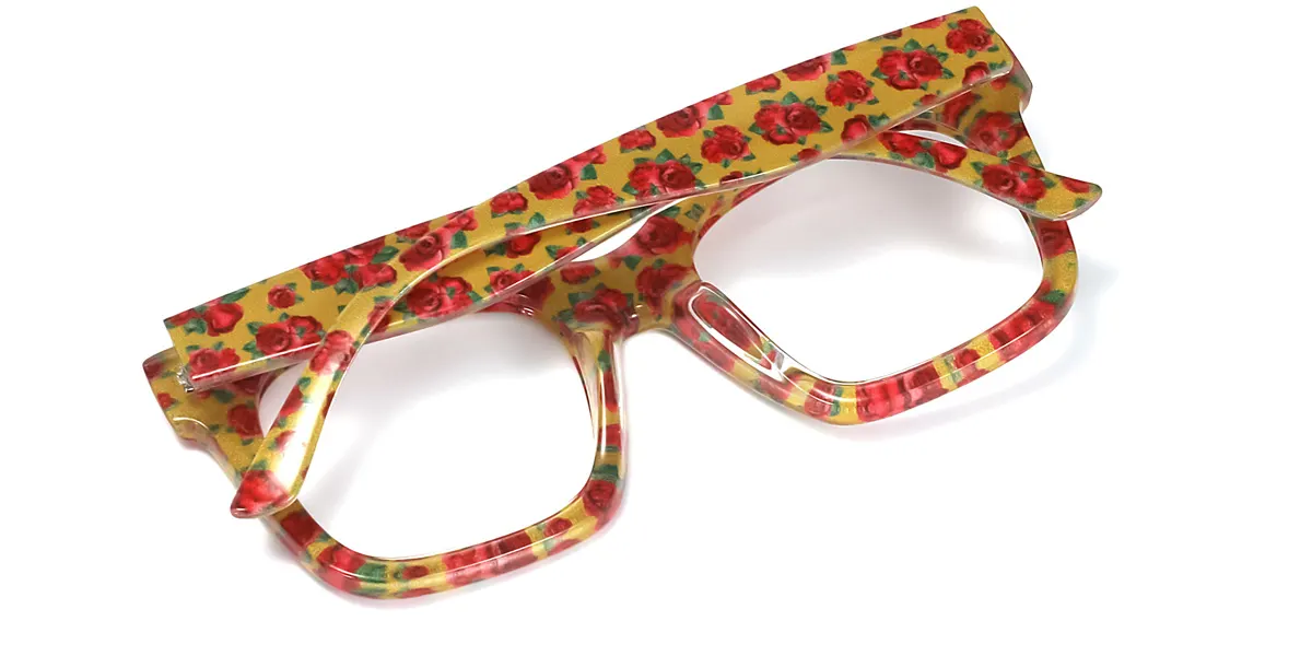 Yellow_red Rectangle Unique Custom Engraving Eyeglasses | WhereLight