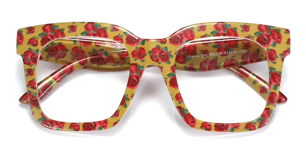 Yellow_red Rectangle Unique Custom Engraving Eyeglasses | WhereLight