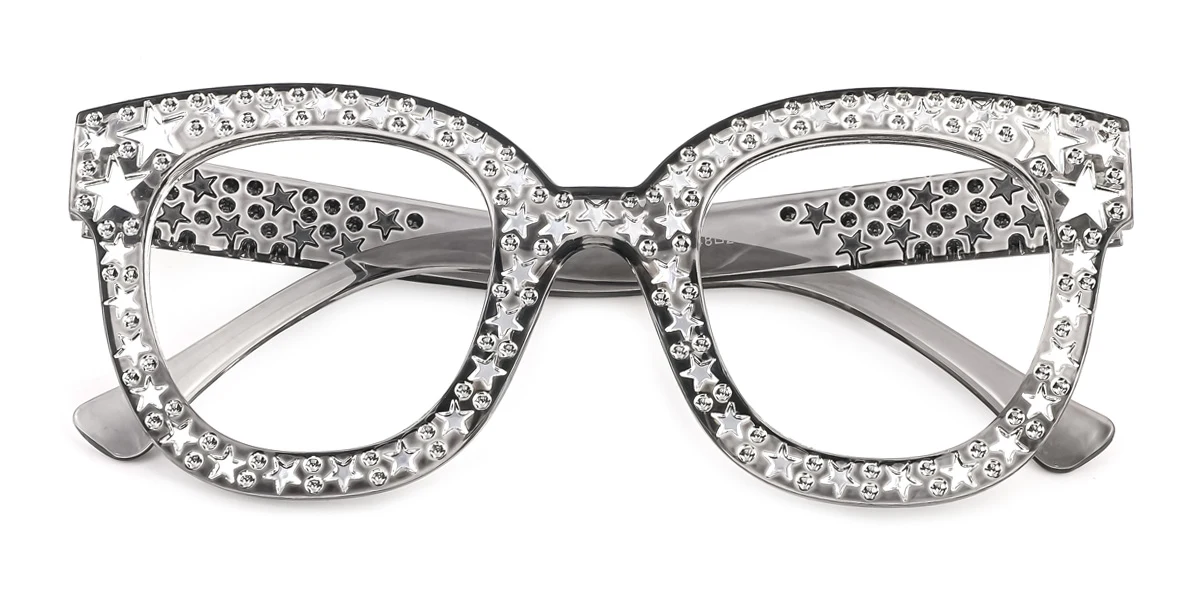 Grey Cateye Gorgeous Rhinestone Custom Engraving Eyeglasses | WhereLight