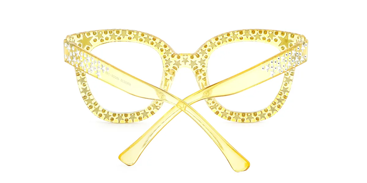 Yellow Cateye Gorgeous Rhinestone Custom Engraving Eyeglasses | WhereLight