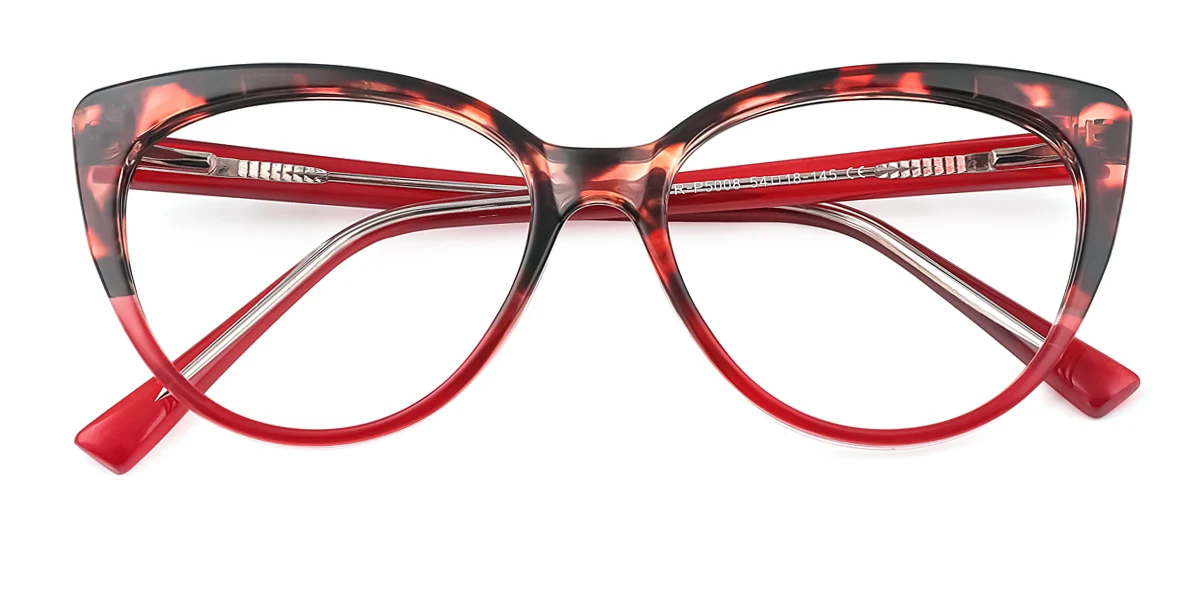 Red Cateye Oval Simple Retro Unique Spring Hinges Custom Engraving Eyeglasses | WhereLight