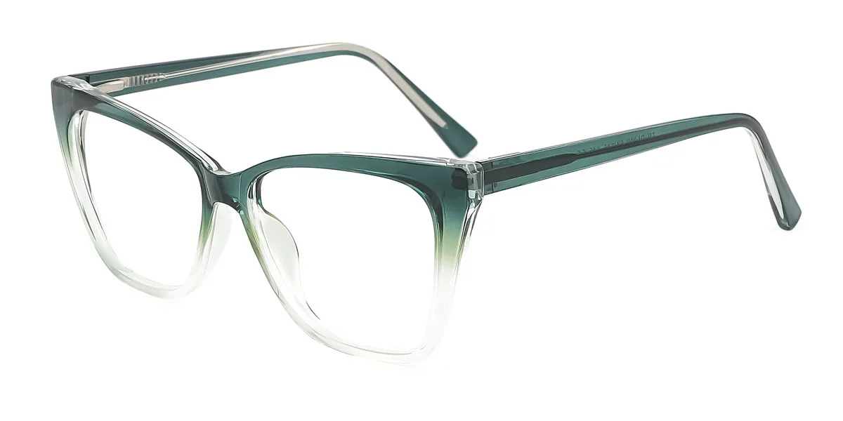 Green Cateye Rectangle Simple Unique Spring Hinges Custom Engraving Eyeglasses | WhereLight
