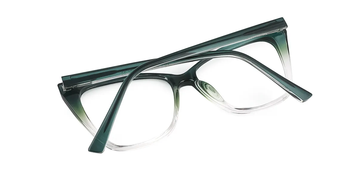 Green Cateye Rectangle Simple Unique Spring Hinges Custom Engraving Eyeglasses | WhereLight