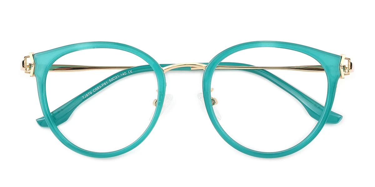 Green Round Oval Simple Classic Spring Hinges Custom Engraving Eyeglasses | WhereLight