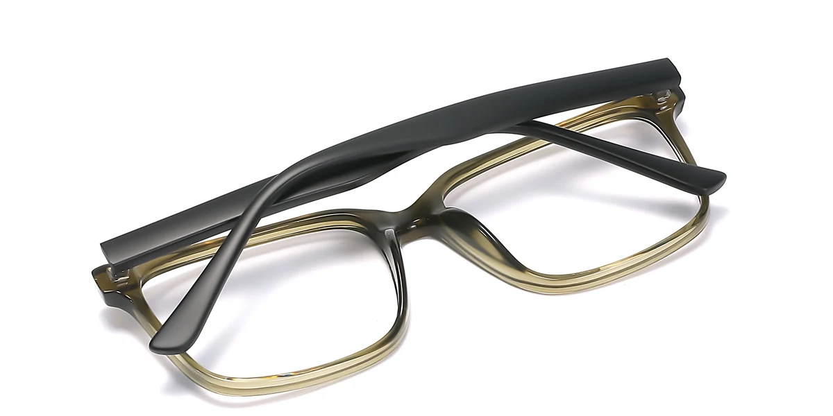 Green Rectangle Simple Classic Spring Hinges Eyeglasses | WhereLight