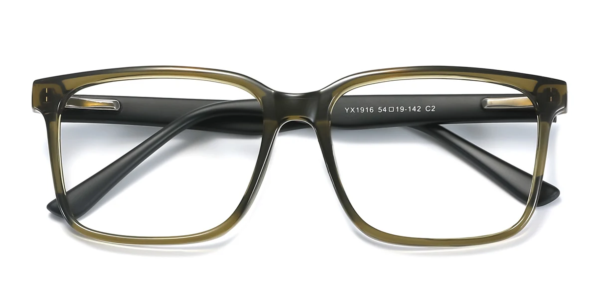 Green Rectangle Simple Classic Spring Hinges Eyeglasses | WhereLight