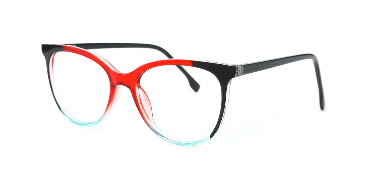 Red Rectangle Oval Simple Spring Hinges Eyeglasses | WhereLight