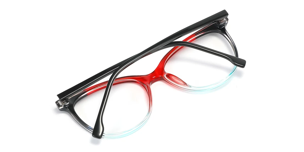 Red Rectangle Oval Simple Spring Hinges Eyeglasses | WhereLight