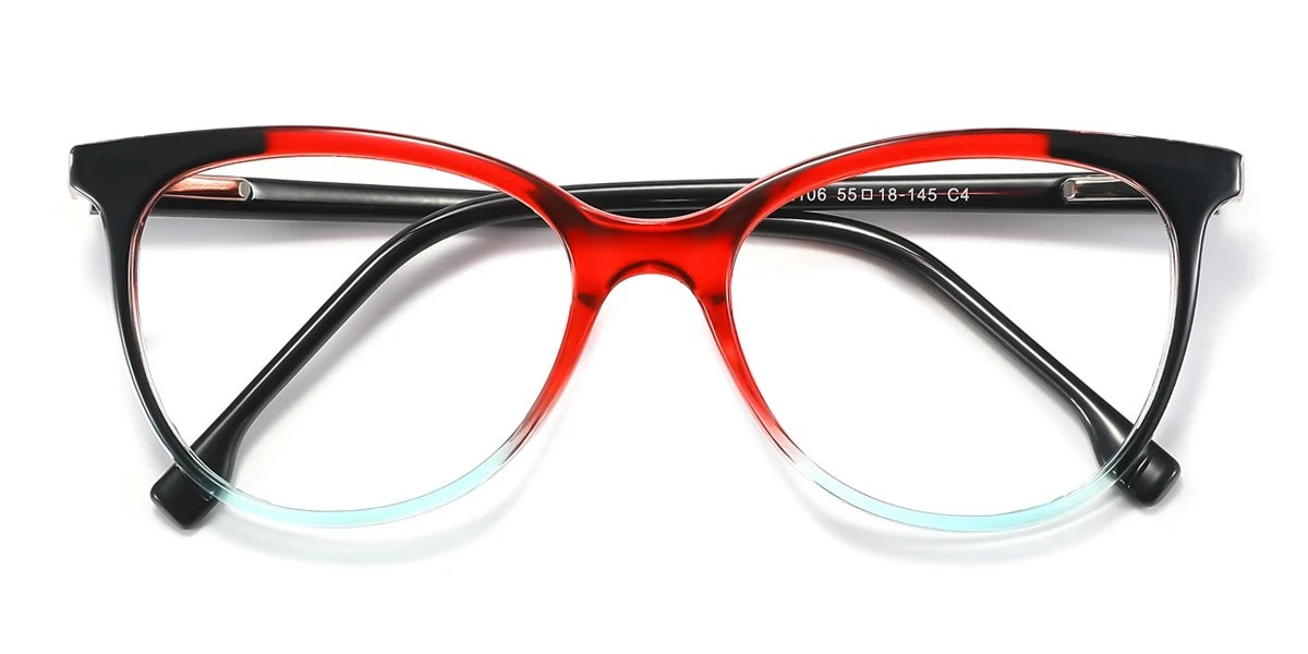 Red Rectangle Oval Simple Spring Hinges Eyeglasses | WhereLight