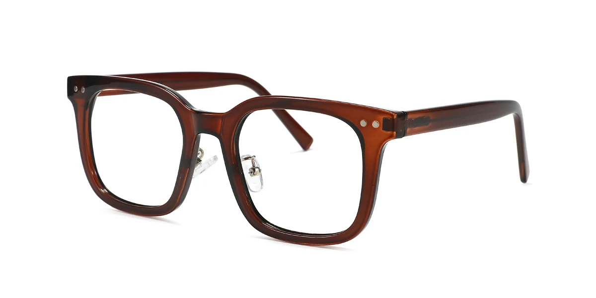 Brown Rectangle Simple Spring Hinges Eyeglasses | WhereLight