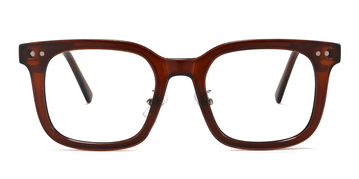 Brown Rectangle Simple Spring Hinges Eyeglasses | WhereLight